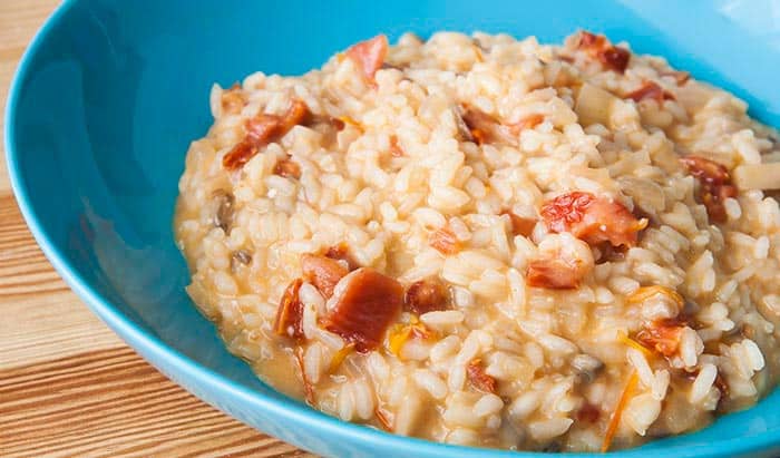 risotto of dried tomatoes and mushrooms goat cheese